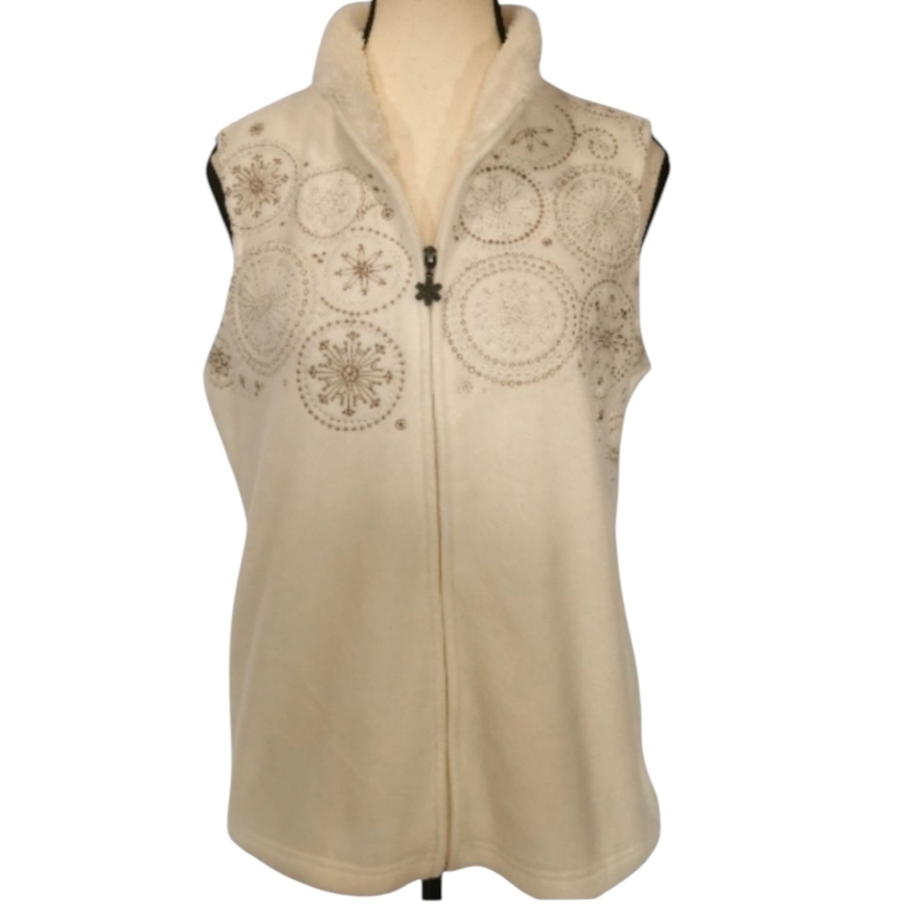 Croft & Barrow Snowflake Plush Fleece Faux Fur Vest Ivory - Sz S Open To Offers